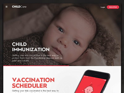 ChildCare Web child immunization interface red syringe vaccination web