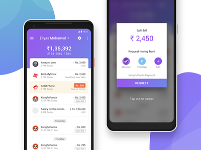 Split bill concept android app bank banking concept pixel2 split