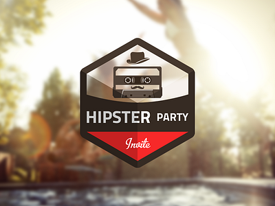 Hipster Party invite app badge font hat hipster icon mixtape mustache oldschool square tape vintage