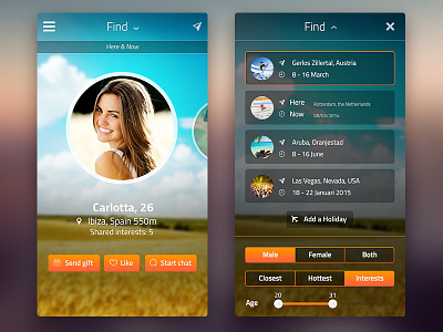 Redesign of HolidayFlirt app app apple filter flirt homescreen iphone love swipe ui ux