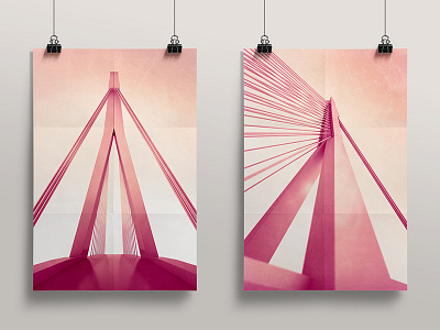 Bridge of Rotterdam Posters architect bridge building cinema 4d erasmus graphic red rotterdam two tone