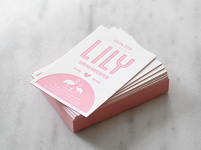 Lily is born! announcement baby birth card card design design flamingo pink
