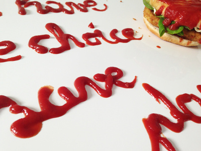 Chicken burger, ketchup branding food lettering script visual food