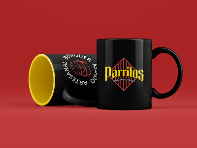 Parrilos Burger mugs branding canecas cupes design estampas illustration lettering logo logodesign padrão tipografia vector