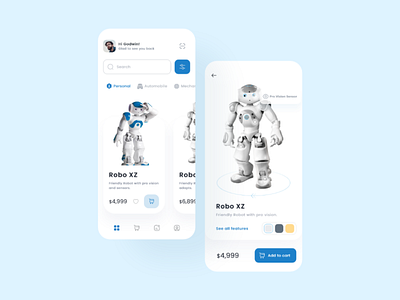Robot store app app design e commerce figma robot store ui ux