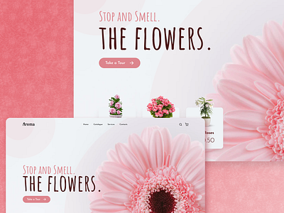 Floral E-Commerce Landing Concept; Aroma bouquet comfort ecommerce floral flowers gift kathmandu landingpage nepal nepali nepali design newar pink present shop uiux