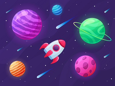 Cartoon space with planets