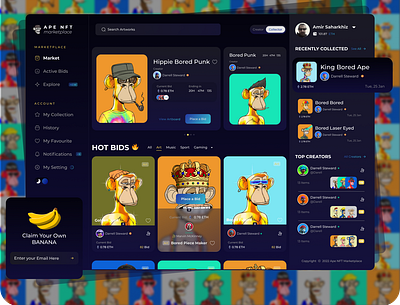 APE NFT Marketplace Dashboard | Dark Mode darkmode dashboard dotchallenge dotchallenge midschallenge nft ui uidesign