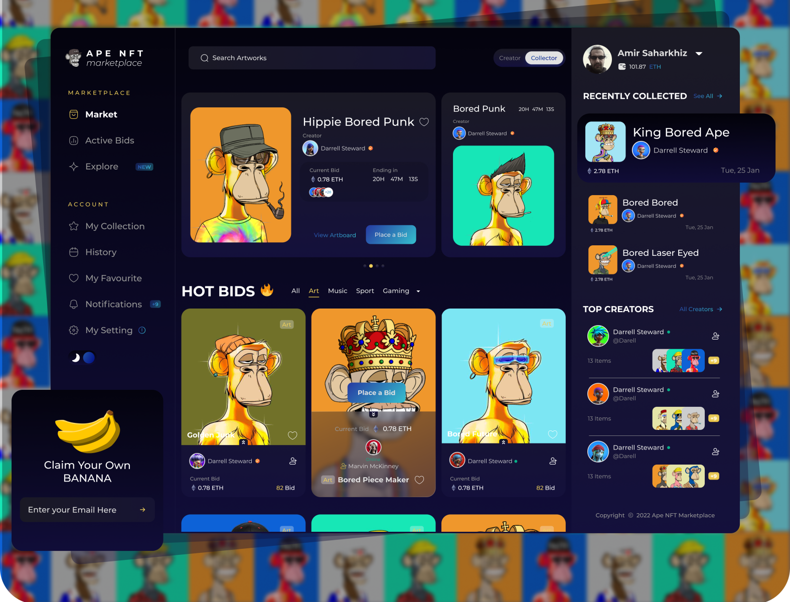 APE NFT Marketplace Dashboard Dark Mode by Amir Saharkhiz on Dribbble