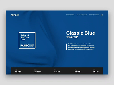 Pantone Color of the Year 2020 | 19-4052 Classic Blue 2020 after effects animation cinema4d classic blue design interface landing page pantone ui ux web webdesign website