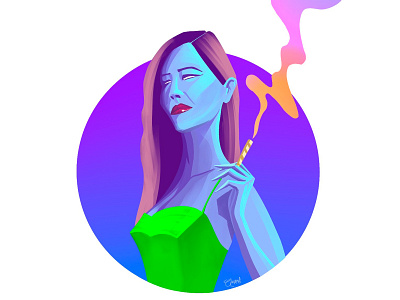 PRETTY STONER girl illustraion smoking sticker weed