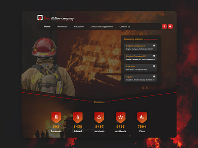 Fire station website design dark design fire fire station firefighter header header design hero banner hero image hero section photoshop ui ux vector web xd