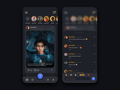 Social Media UI Design Dark Mode dark mode dark ui flat minimal mobile app social media ui ui design uidesign