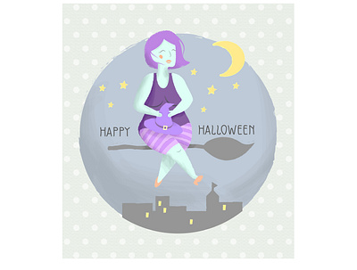 Whitch and moon graphic design halloween illustration postcard vector witch