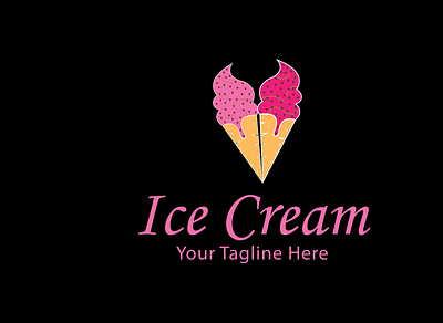 Ice-cream logo black background ice cream illustration logo design minimalist logo