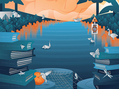 Jax Book Fest 2017 Poster (Bottom Half) animals book florida net oragami orange paper poster read river water