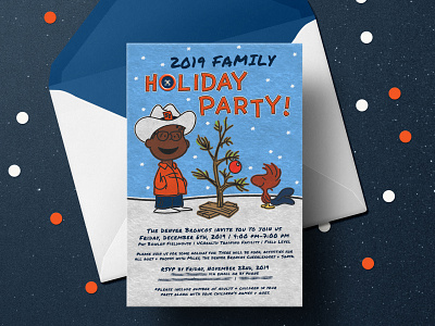 2019 Denver Broncos Family Holiday Party Invite arts and crafts broncos charlie brown christmas denver denver broncos family felt holiday invite nfl party player rooster sports
