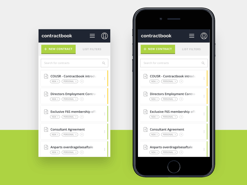 Mobile contracts list 📱 🗒 contractbook documents green list loading mobile refresh view