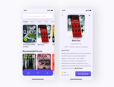 Book app UI design design ebook mobile ui ux watchlist
