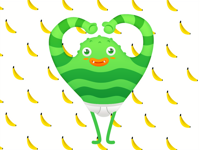 love monster banana cute game gif green love monster， motion
