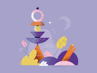 Letter L - 36 days of type 2022 abstraction artwork balance cairn flowers geometry illustration landscape leo alexandre letter lettering nature plants spring stump texture totem type vector wood