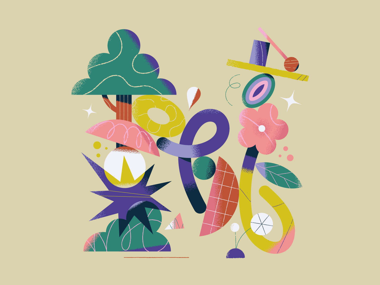 Letter N - 36 days of type 2022 abstract artwork balance colors design exploration fun geometry happy illustration leo alexandre letter n plants pop shapes tree type vector