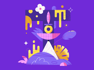 Letter T - 36 days of type 2022 36 days of type 36dot composition flowers geometric geometry grid illustration letter lettering minimal pink plants purple sarcophagus t tomb tomb stone violet yellow