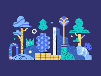 Playground N°2 abstract abstraction architecture blue design flat garden geometrical geometry illustration landscape leo alexandre minimal modern nature night plant shapes texture vector