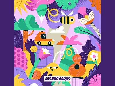 Les 400 coups adventure album child colorful cover design flat happy happyness illustration joyful kids landscape leo alexandre minimal music nature plants travel vector