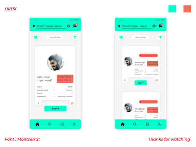 UI of a Roommate finder app