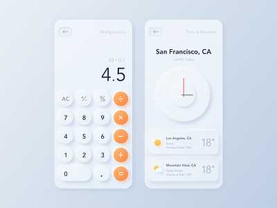 Neomorphic Weather & Calculator app app design design flat icons light minimal minimalism neomorphic neomorphism ui ux