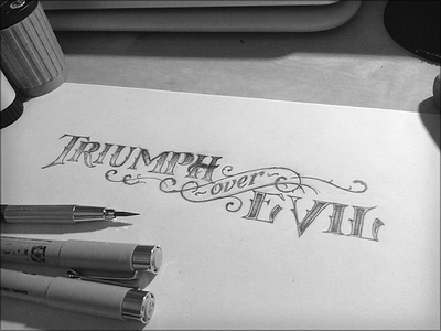 Triumph hand drawn lettering pencils sketch tattoo