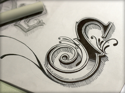 Just an 'S' hand drawn illustration inked lettering sketch wip