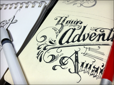 Your Advent Awai black and white illustration lettering sketch