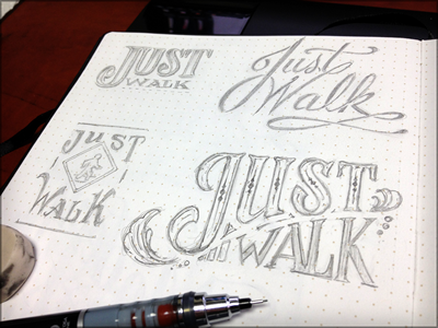 Toodles 28: Just Walk sketch illustration hand drawn pencils lettering toodles