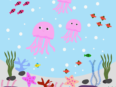 Water World Jellyfish Undersea Cartoon character chidren design flat illustration vector water world