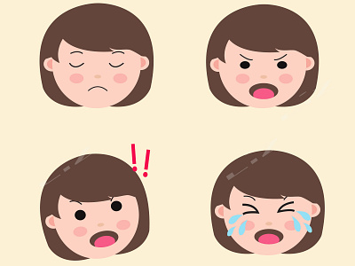Set Cute Girl Emoji avatar character chidren design emoji set flat illustration vector