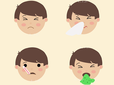 Set Cute Boy Emoji Sick character chidren corona virus covid 19 design emoji set flat illustration vector