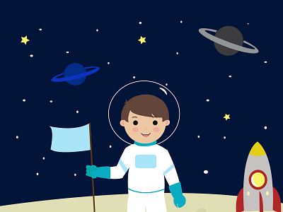 Kid Astronaut Landing On Moon character chidren design flat galaxy illustration vector