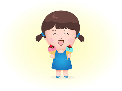 Cute Girl with Double Ice Cream character children design happy ice cream illustration