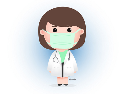 Cute female doctor wearing medical mask character corona virus covid 19 design illustration protection mask