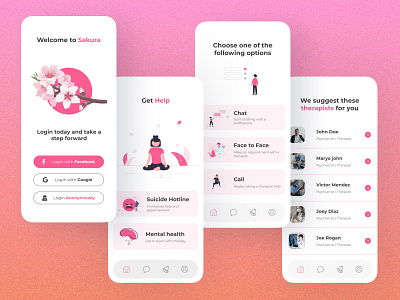 Sakura therapist and mental health app android app design easy flat interface ios minimal mobile mobileapp pink ui ux
