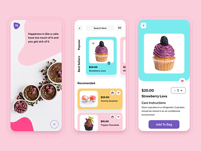 Cake shops mobile app app branding cake cards ui design illustration minimal typography ui ui design uiux vector