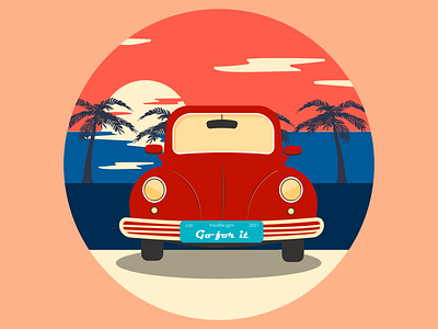 Car illustration car holiday illustration mood palm retro sea summer trip vacation