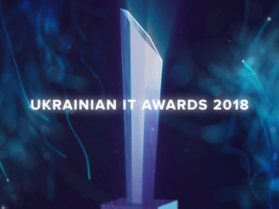 Ukrainian IT Awards 2018 3d after effects animation award c4d conference event festival galaxy gif glass glossy motion particles prize reflective shine space trophy ukraine
