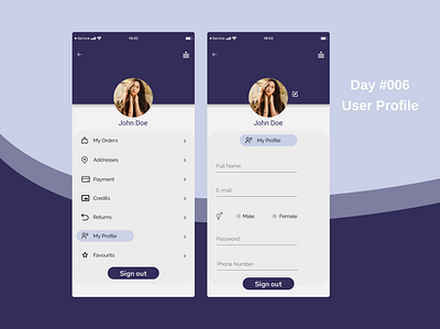 #Dailyui day #006 User Profile app design ui ux