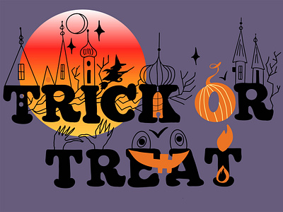 Halloween card castle halloween trick or treat witch