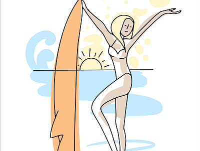 Surf girl graphic design line drawing summer vibes surf