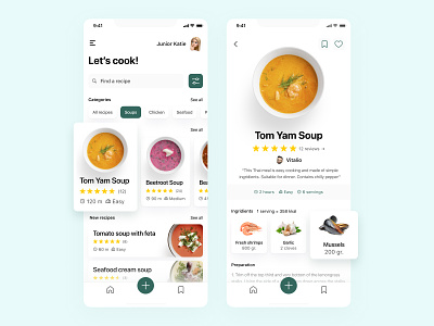 Cooking app cafe cards cards ui categories chief cook cooking drink food food app menu bar products rating recipe recipe app recipes restaurant reviews search bar soup