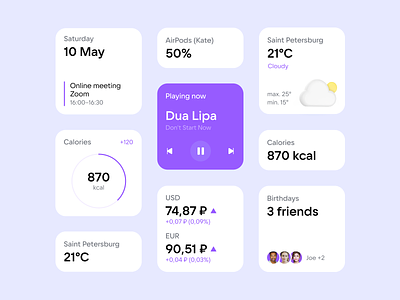 Widgets analitycs app apple apple watch birthday business calories cards currency health ios meeting music sport statistics trading violet weather white widget
